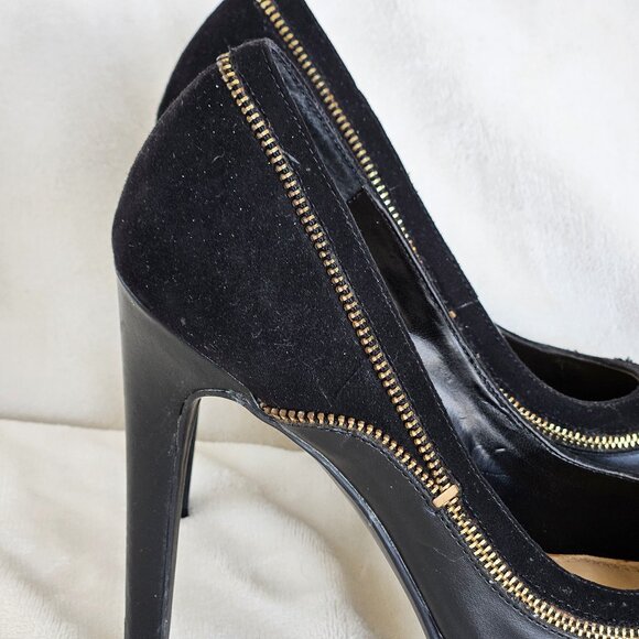 SIZE 8.5 Jessica Simpson Black Platform Zipper Trim Heels Pumps EUC - Picture 11 of 12